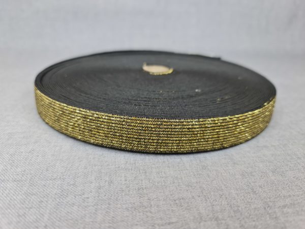 Flat Elastic with a metalic thread black 20mm - gold