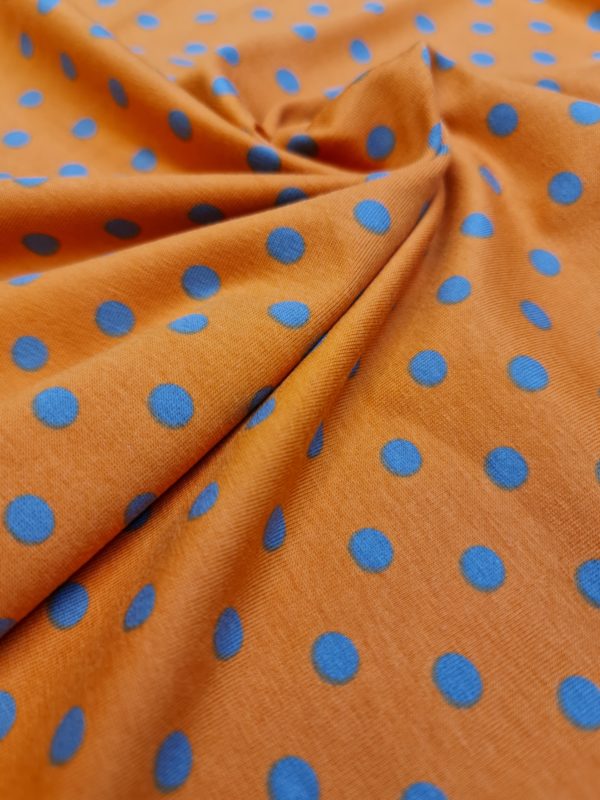 cotton jersey orange polka dot