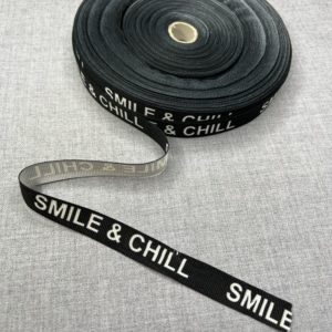 Grosgrain ribbon black and white with text smile& Chill