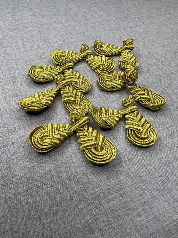 Knot frog buttons in gold colour, 3 pairs